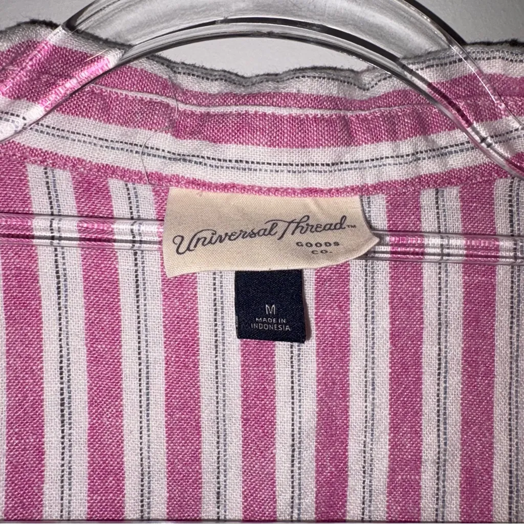 Universal Thread Blouse Crop Boxy Button Shirt Stripe Linen pink medium - Image 4