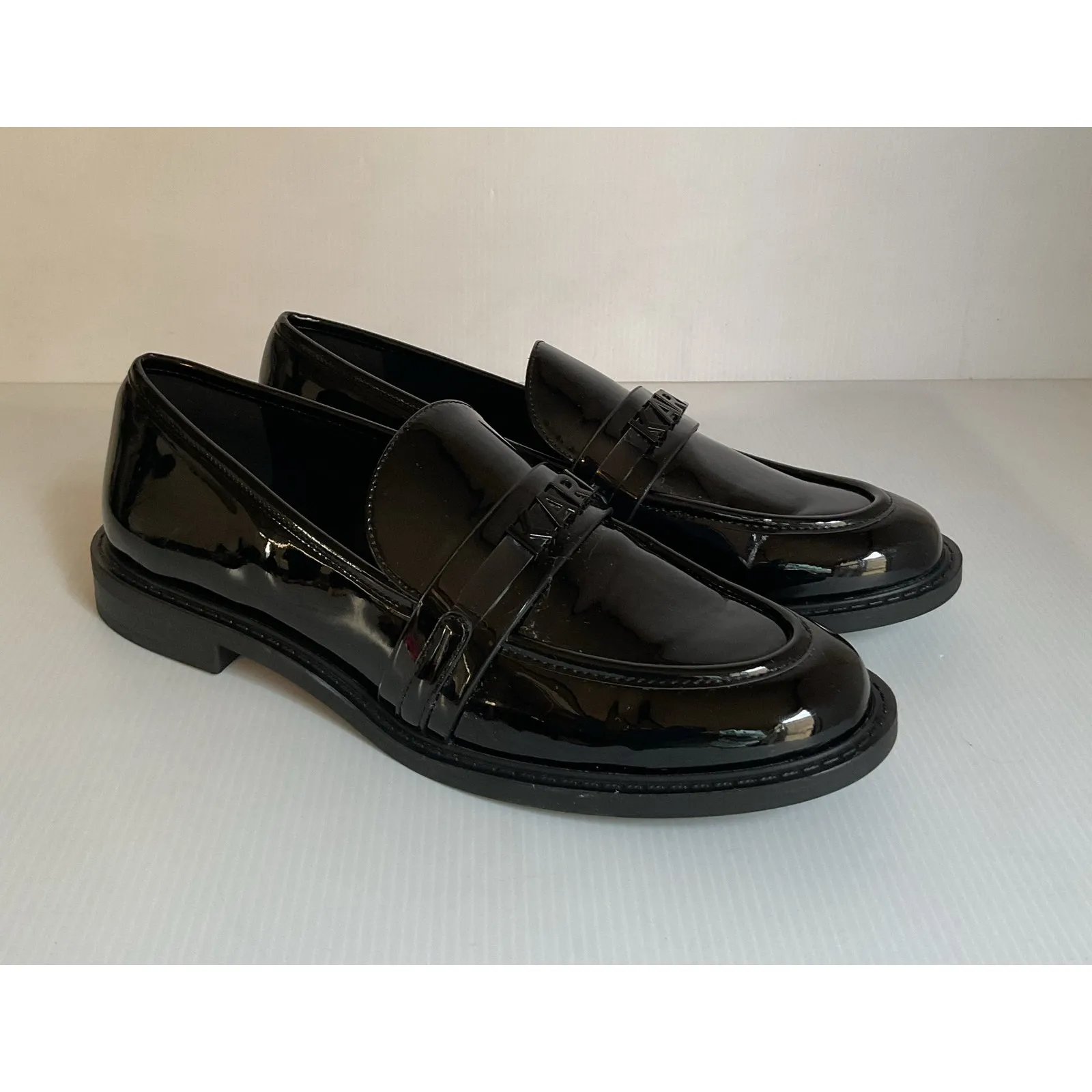 Karl Lagerfeld Black Patent Loafers Women’s Size 9 Classic Slip On Shoes - Image 3