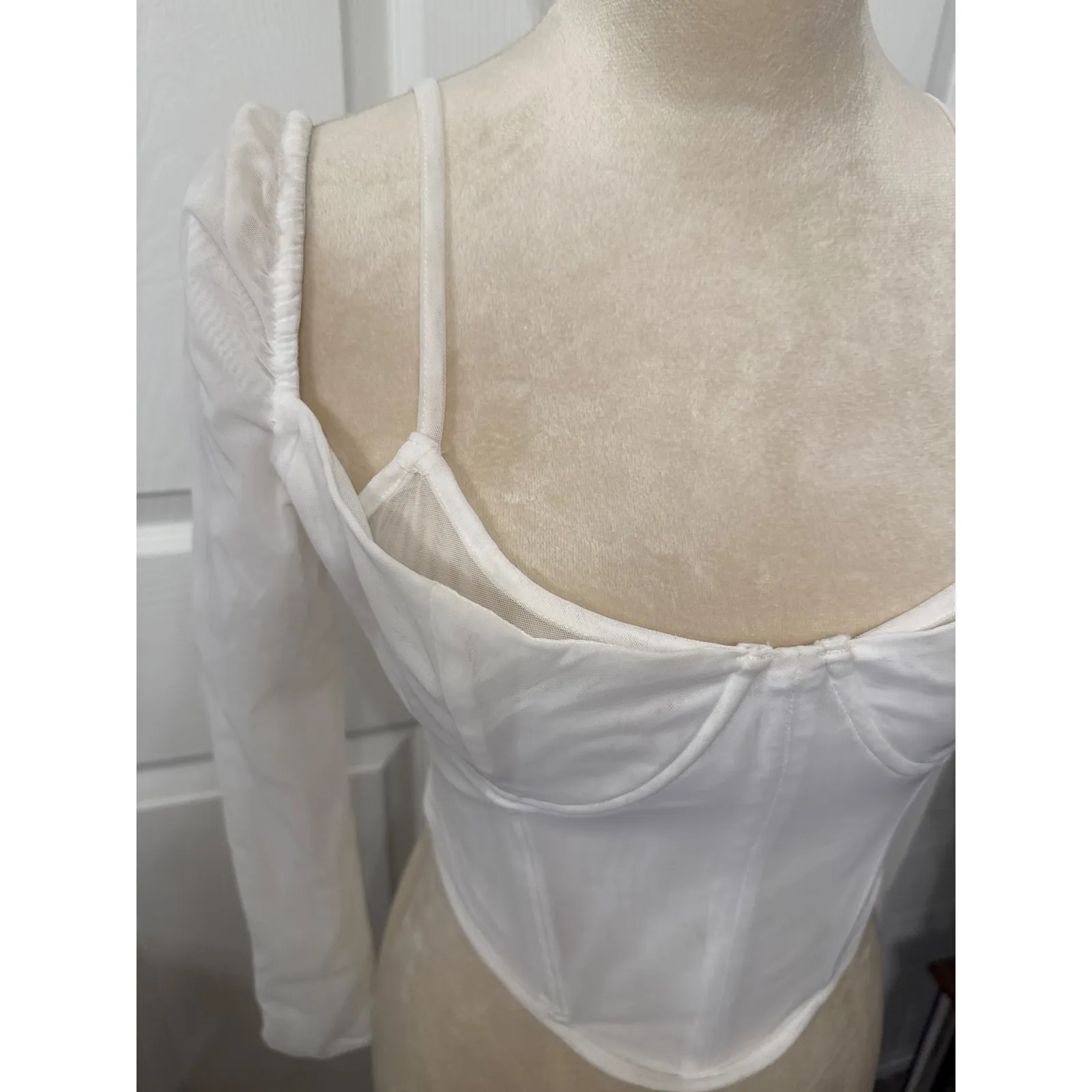 White Fox Must Be Magic White Long Sleeve Bustier Corset Top, M - Image 3