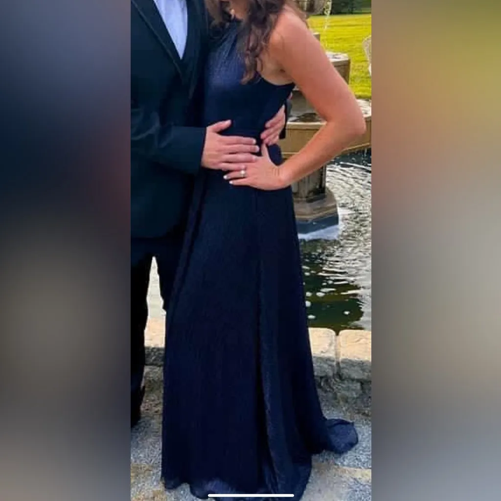 AQUA Metallic Crinkle Halter Gown - Image 3