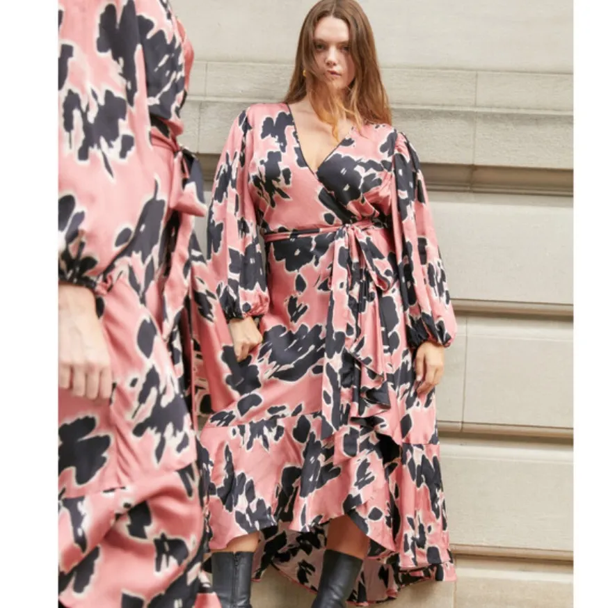 Tanya Taylor Long Sleeve Blaire Wrap Midi Dress in Garnet Rose Multi sz 0 $695 - Image 6