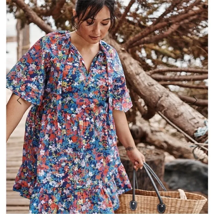 Summersalt The Tie Neck Floral Dress size large Painted Meadows Print Blue - Image 4