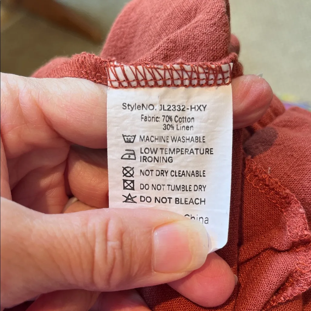 Comfy Linen Cotton Flowy Rust Pants Drawstring New Wide Leg Red Size undefined - Image 6