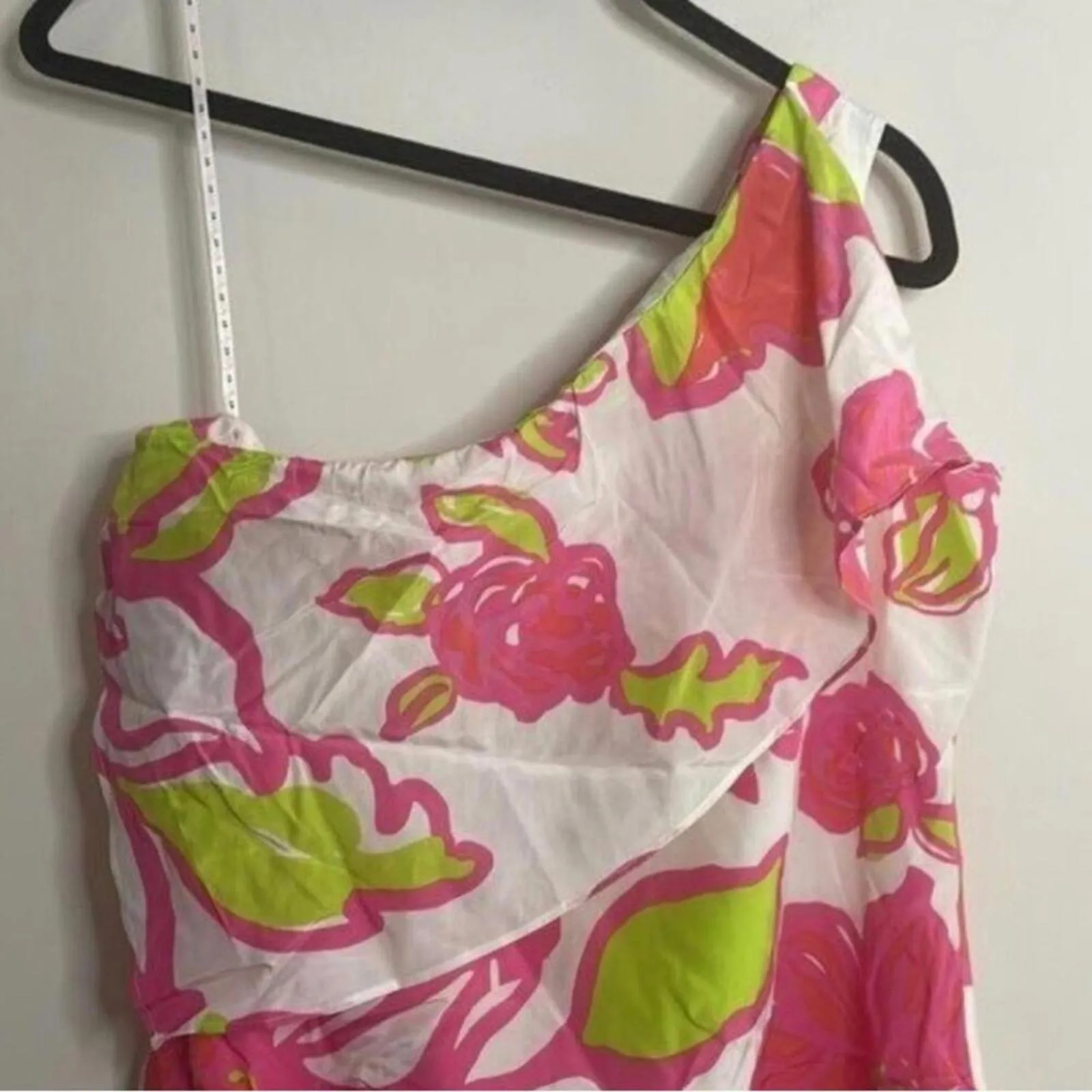 Lilly Pulitzer Pink Green White One Shoulder Floral Silk Blend Dress - Image 4