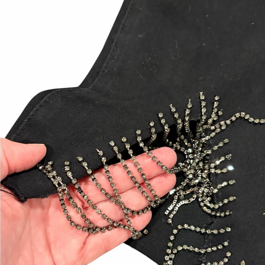 RISEN JEANS black rhinestone fringe size 7. 28. - Image 3