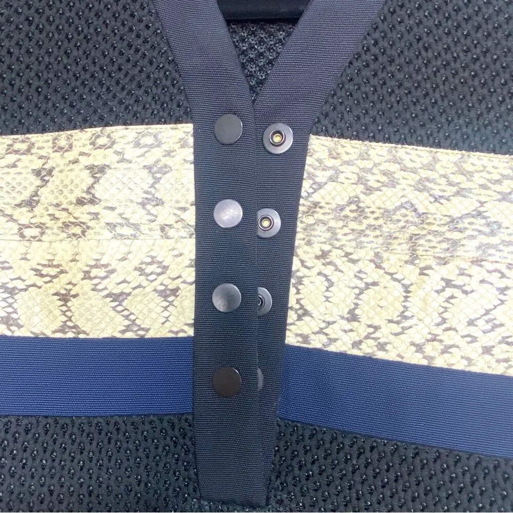 Proenza Schouler Short Sleeve Knit Midi Dress Snakeskin Accents Black XS - Image 2