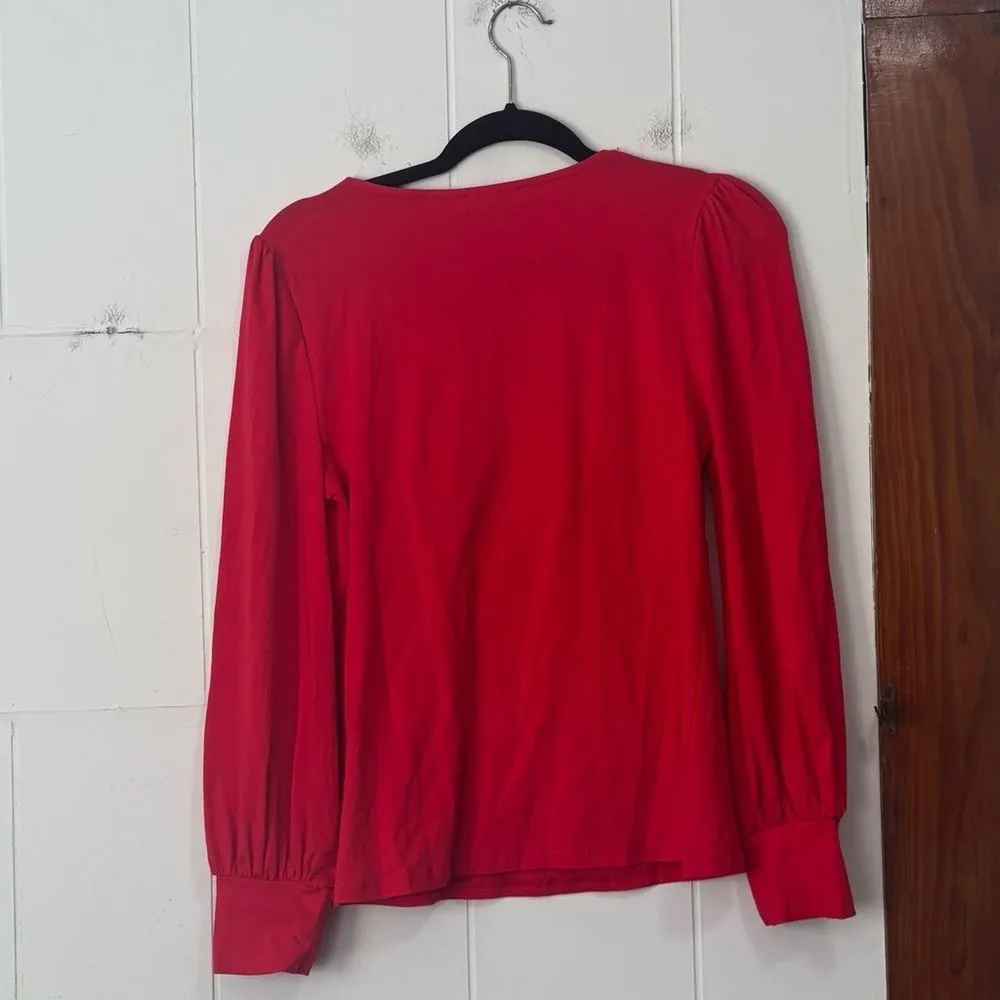 Belle Poque Red Retro Fitted Wrap Blouse Top‎ NWT Large - Image 5