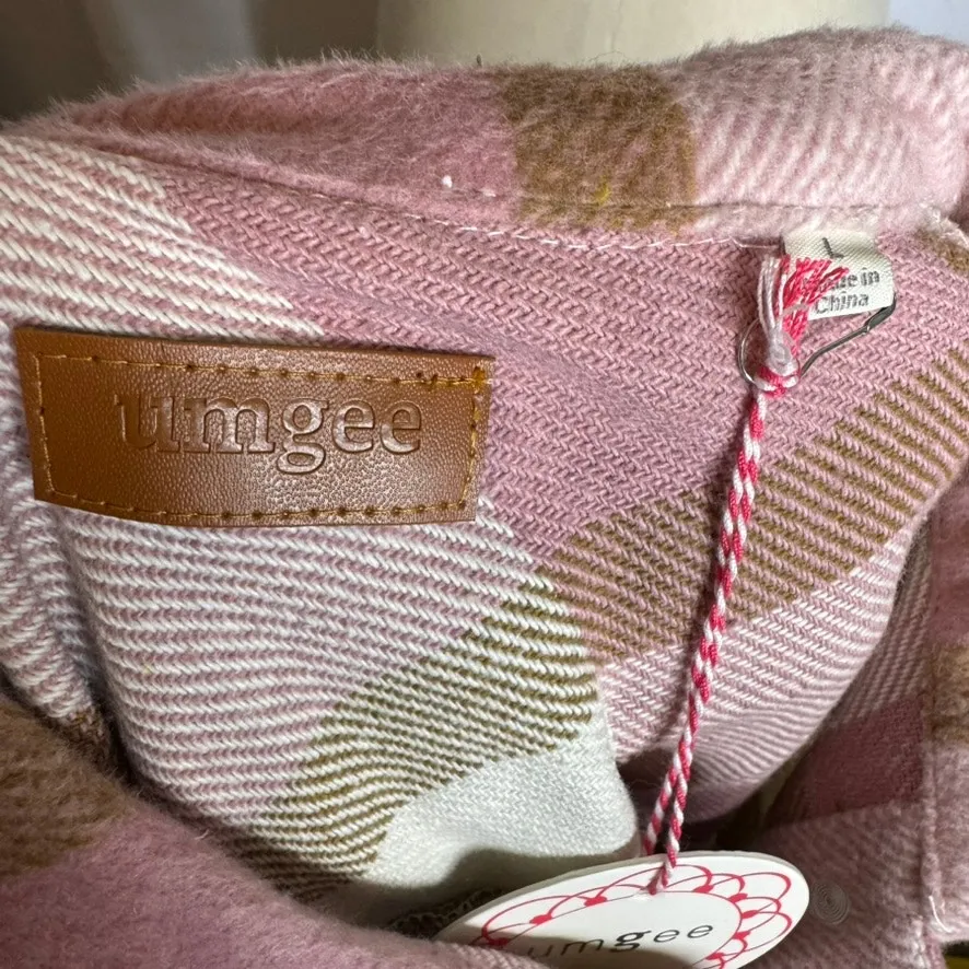 Umgee Fringe Plaid Shacket L Pink Oversized Button Front Western Boho NWT Gift - Image 5
