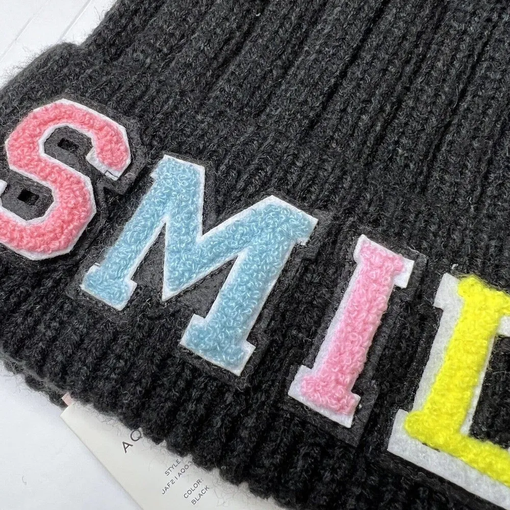 Aqua Pom Pom Smile Knit Hat New - Image 2