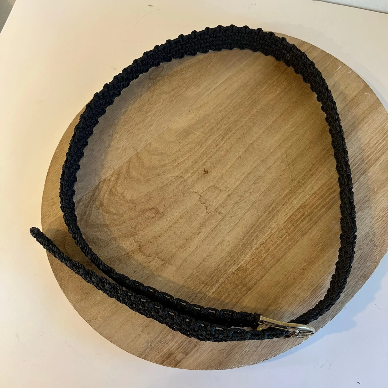 Vintage 90s Western Black Woven Weaved Free Size Chunky Buckle Belt Size Large - Image 5