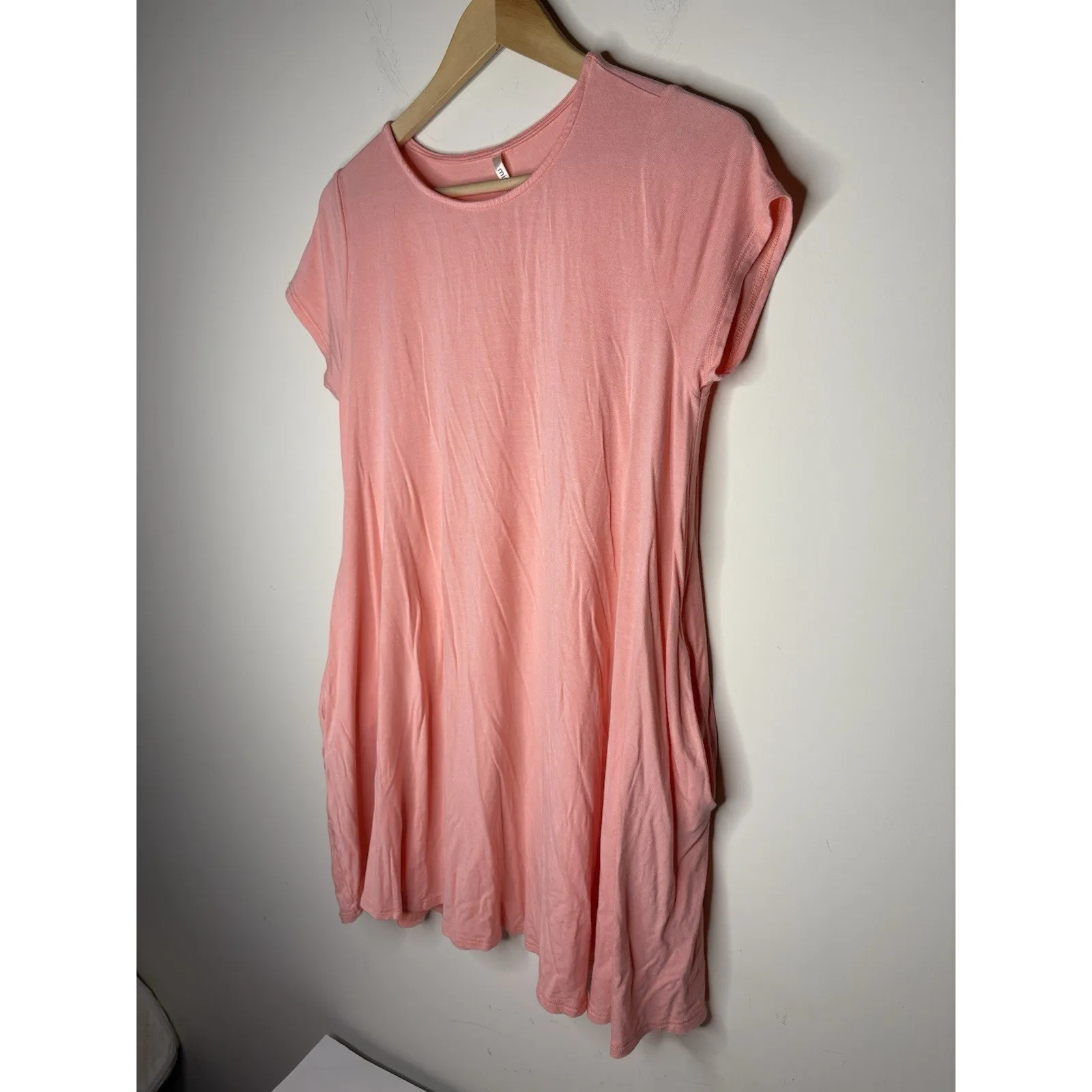 Mittoshop Womens Size M Tunic Dress Short Sleeve Pink Pockets Above Knee Stretch - Image 2