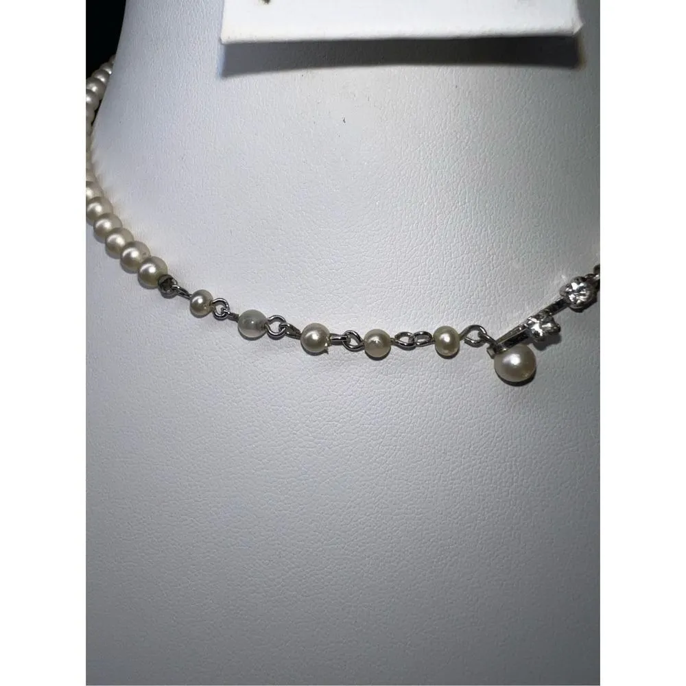 Vintage Signed‎ Marvella Faux Pearl with Rhinestone Hook Necklace - Image 5