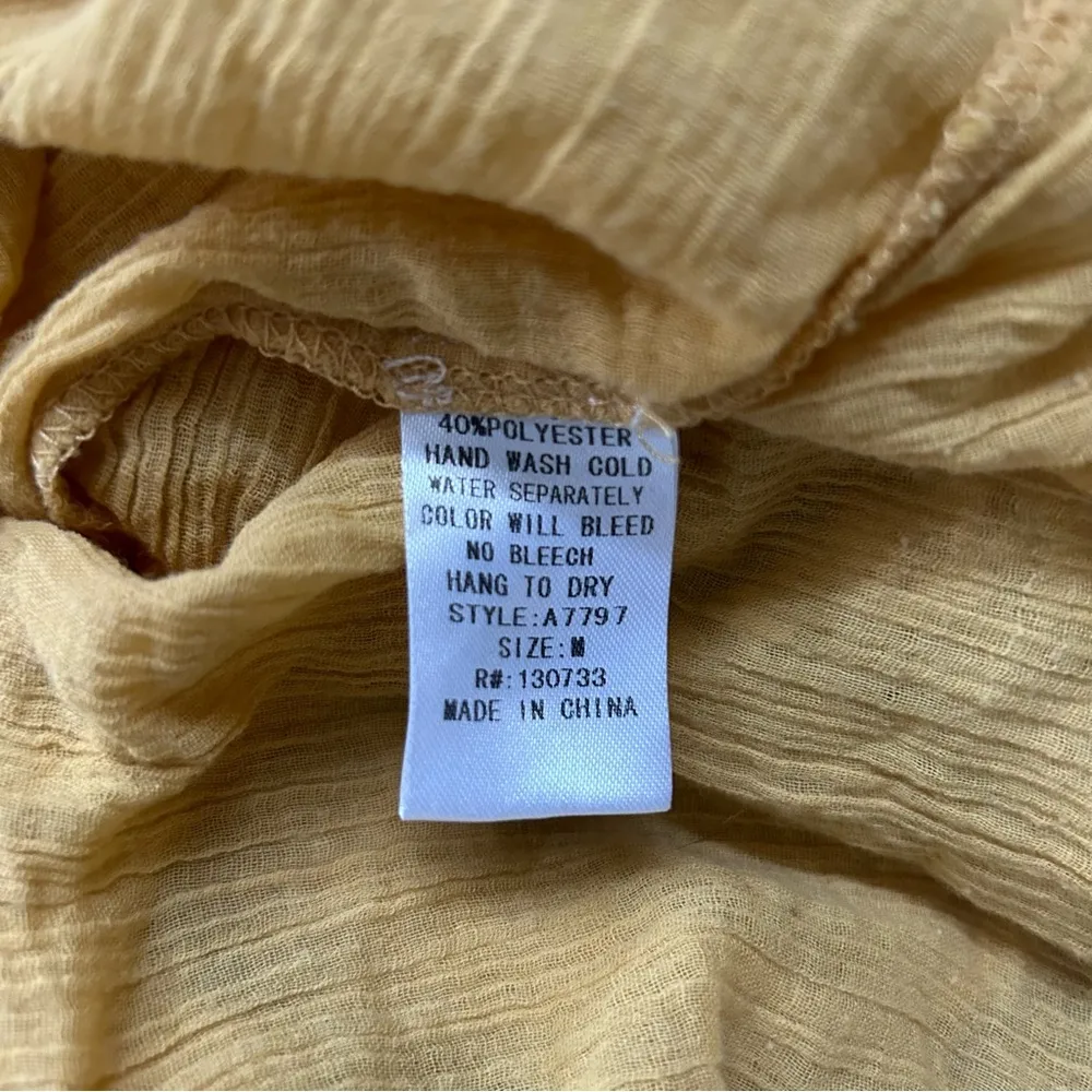 Umgee Yellow With Cream Crochet Detail Size Medium Tunic Gauzy Mini Dress. - Image 6