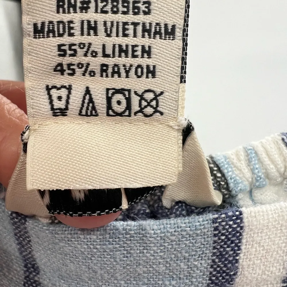 Indigo Rein linen rayon blue striped ruffle jumper romper pants M vacation - Image 8