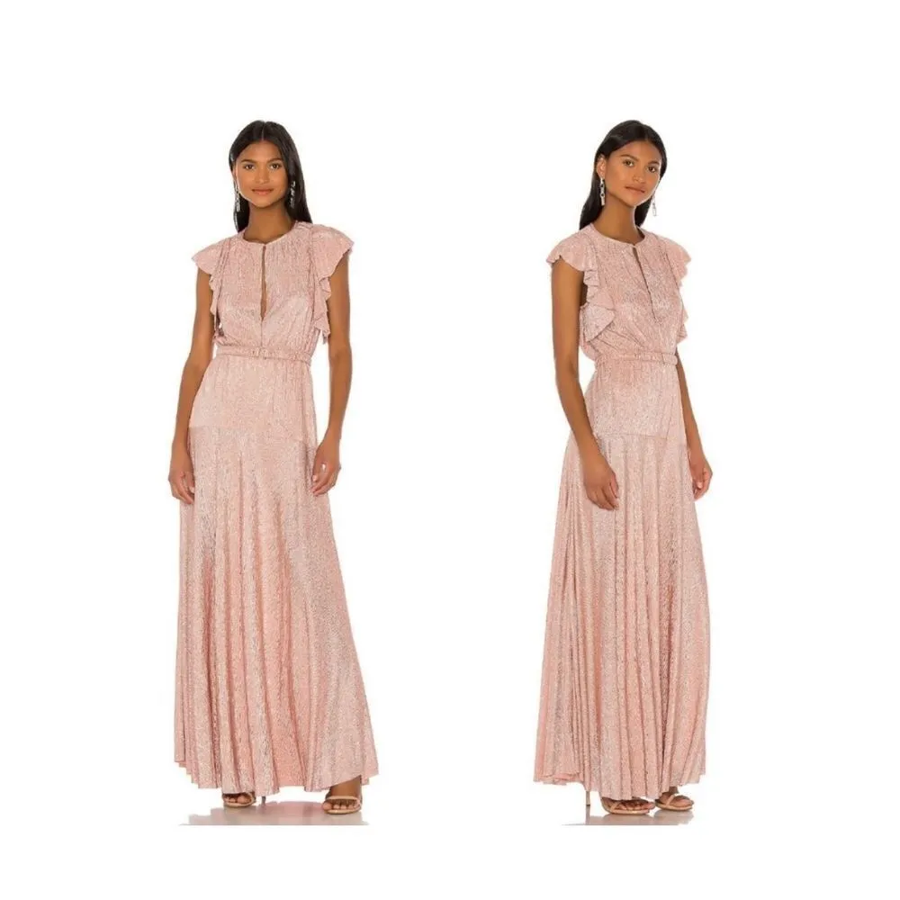 NWT Sabina Musayev Intermix Topaz Keyhole Shimmer Blush Pink Rose‎ Gold Dress XS - Image 3