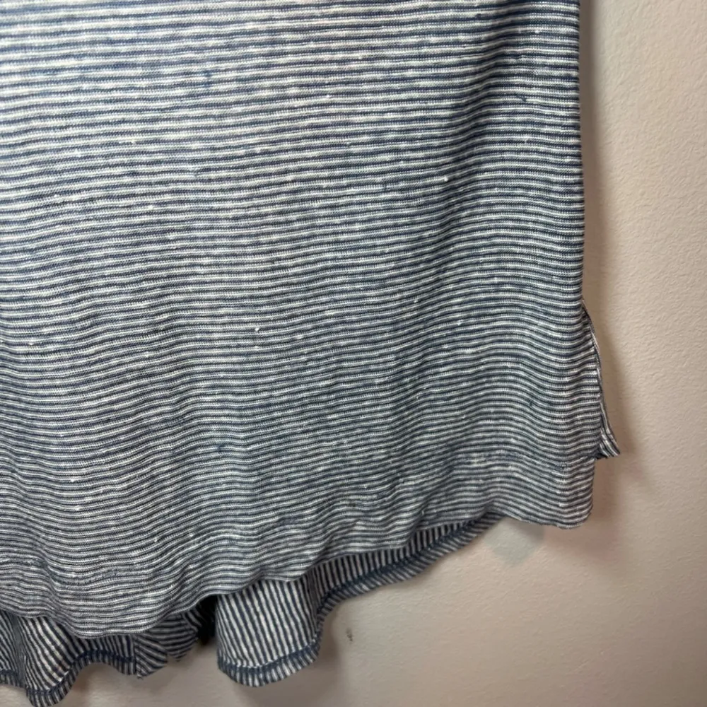 Adrienne Vittadini Striped Linen Tunic Blouse Blue White Roll Tab Sleeves Small - Image 7