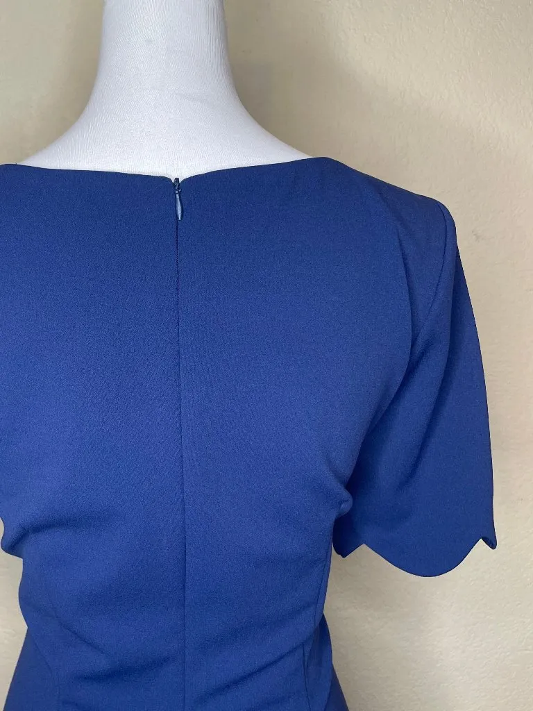 Glamour Vintage Cobalt Blue Scallop Edge Zip Midi Dress Sz 14 Occasion Modest - Image 4