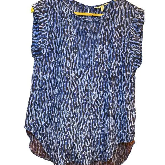 Rebecca Taylor Women Size 8 Sleeveless‎ Keyhole High Low Blue 100% Silk Blouse - Image 5