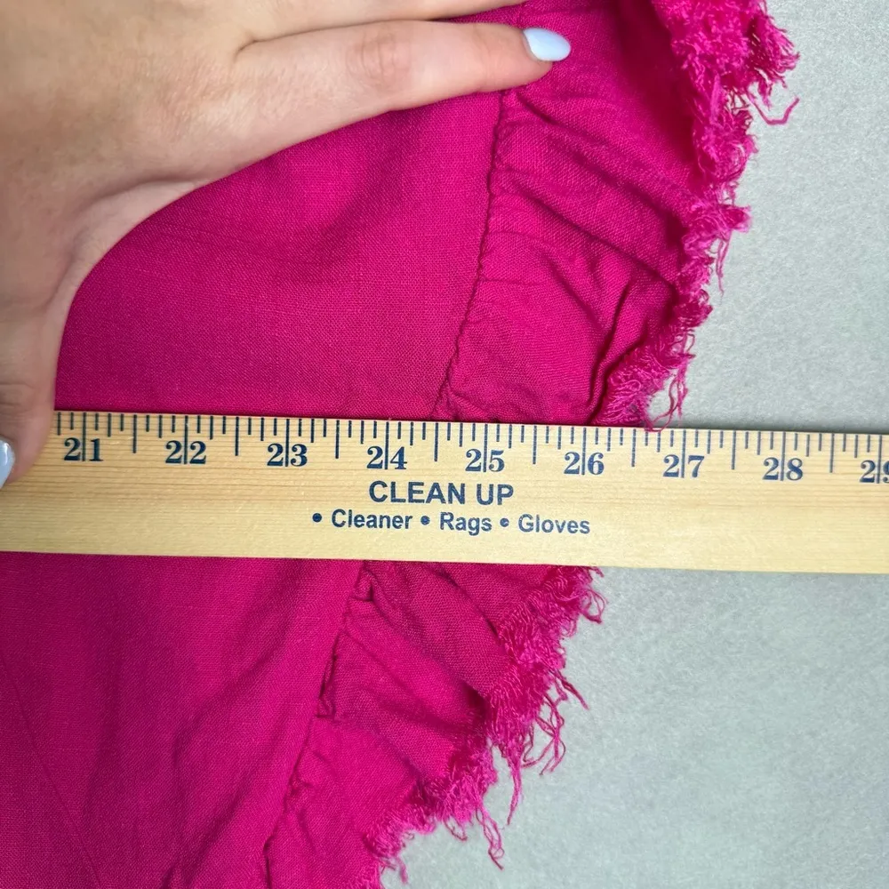 Umgee Women’s Made in USA 100% Linen Ruffle Sleeve Frayed Hem Blouse Pink Size M - Image 7