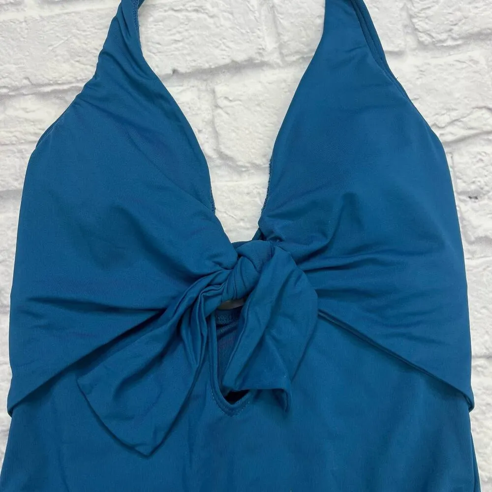 Vince Camuto Knot Front Halter One Piece Swimsuit Size 8 Azure Blue New - Image 3