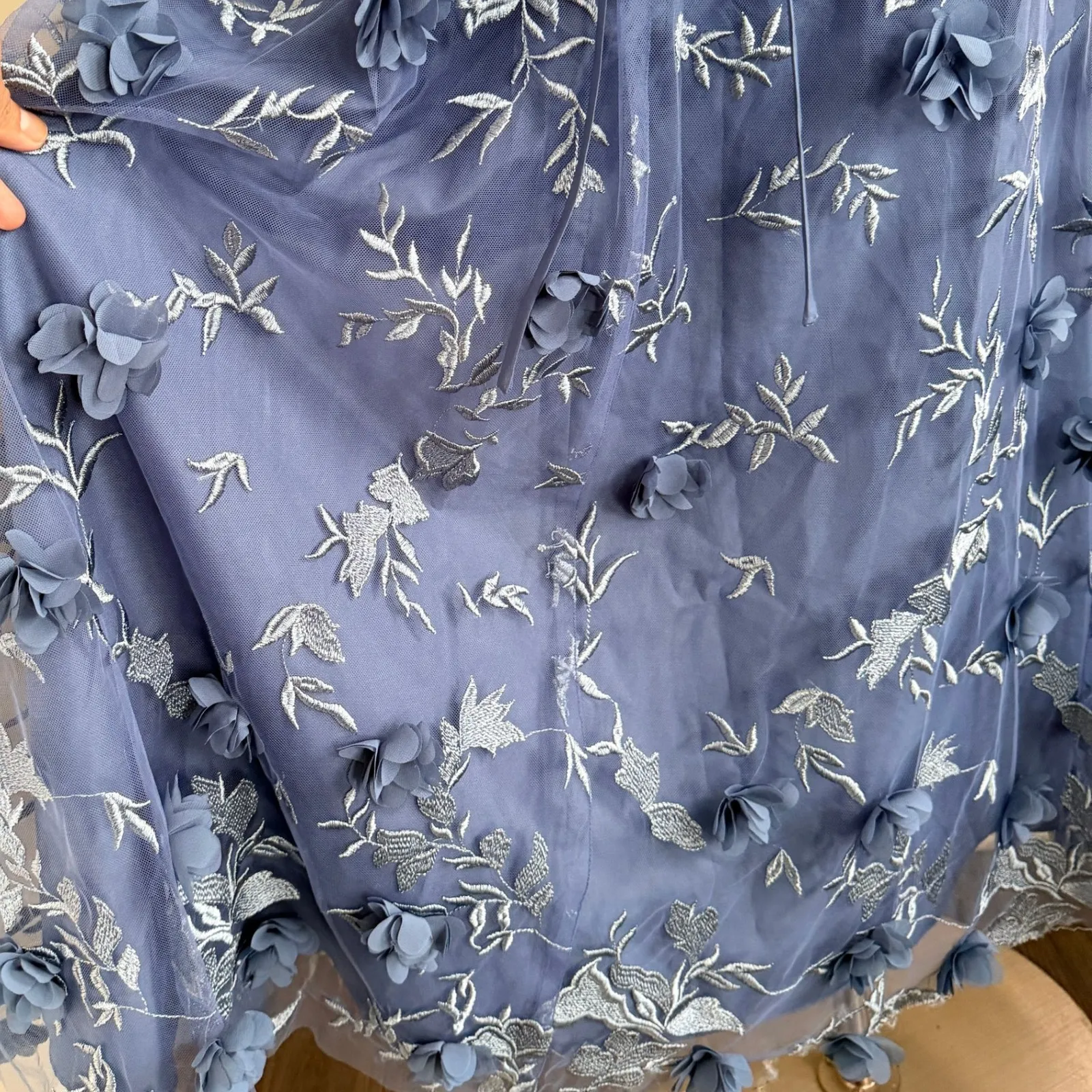 Marchesa Notte Dusty Blue Floral Bridesmaid Gown Tulle Off Shoulder Size 2 - Image 13