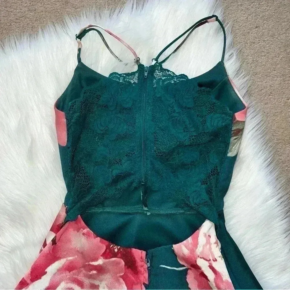 City Triangles Y2K Flare Green & Pink Floral Open Back Mini Dress - Image 6