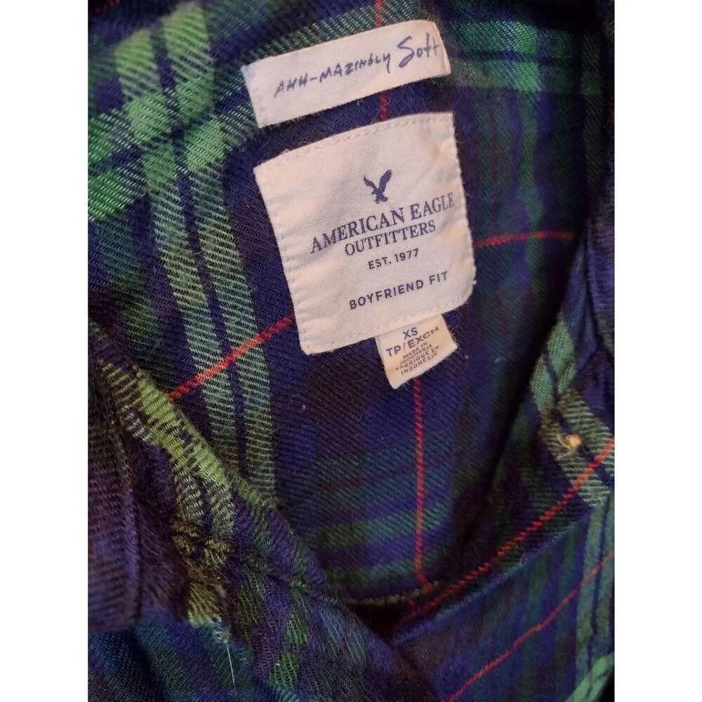 American Eagle size XS Boyfriend Fit Plaid Flannel Shirt Ahh-mazingly Soft - Image 3