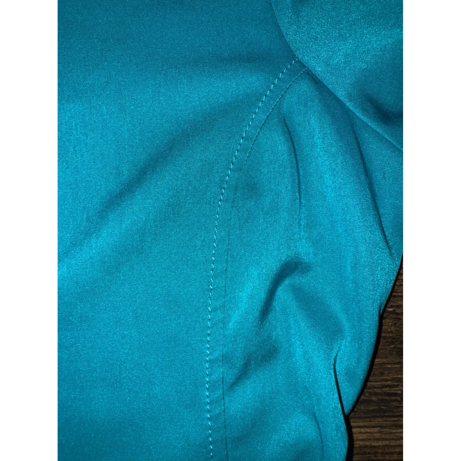 HH WORKS by Healing Hands Teal Scrub Top Short Sleeve Med "Cheers Healing Angel" Blue - Image 3