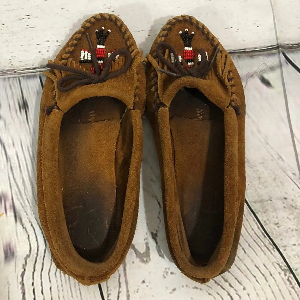 Minnetonka  Moccasins Thunderbird Boat Moc Brown beaded size 8.5 - Image 9
