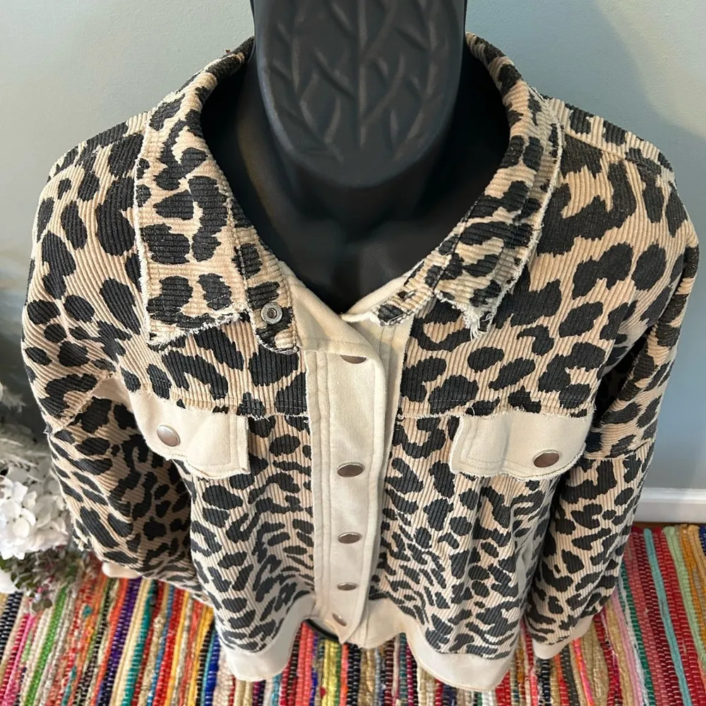 NEW White Birch Corduroy Cheetah Jacket Animal Print Beige Bomber 3XL - Image 3