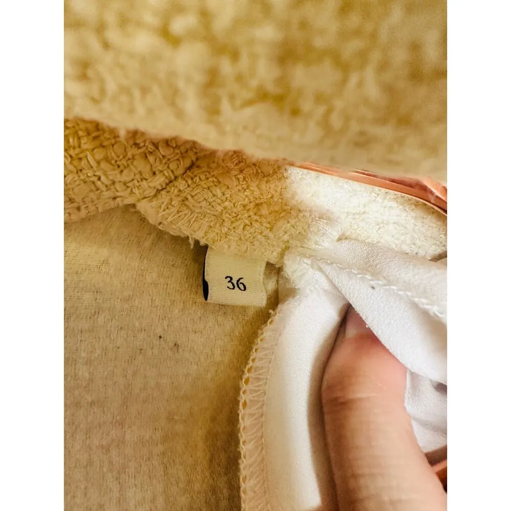 SANDRO Off White Tweed Blue Trim A-Line Double Breasted Seville Dress Size 36 - Image 8