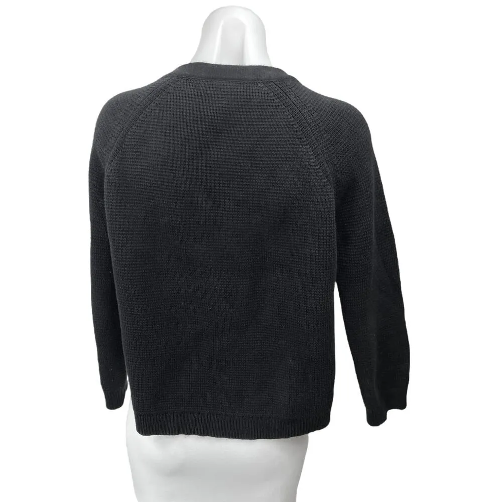 J.Crew Black Waffle Knit V Neck Long Sleeve Button Down Cardigan Sweater Top XS - Image 2