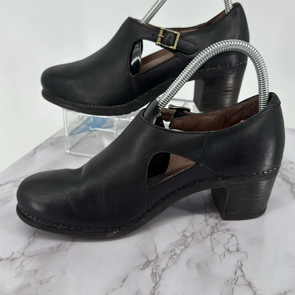 DANSKO Black Leather Hollie Block Heel Closed Toe‎ Clog Sz 39 EU Dance Comfy - Image 3