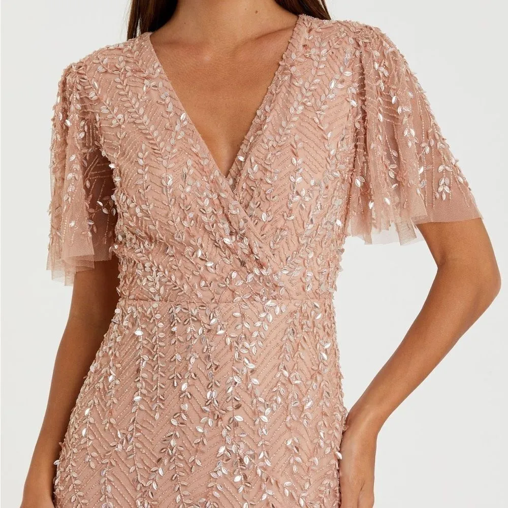 Mac Duggal 35109 Pink Embellished Flutter Sleeve Gown Dress MOB $698 - Image 4