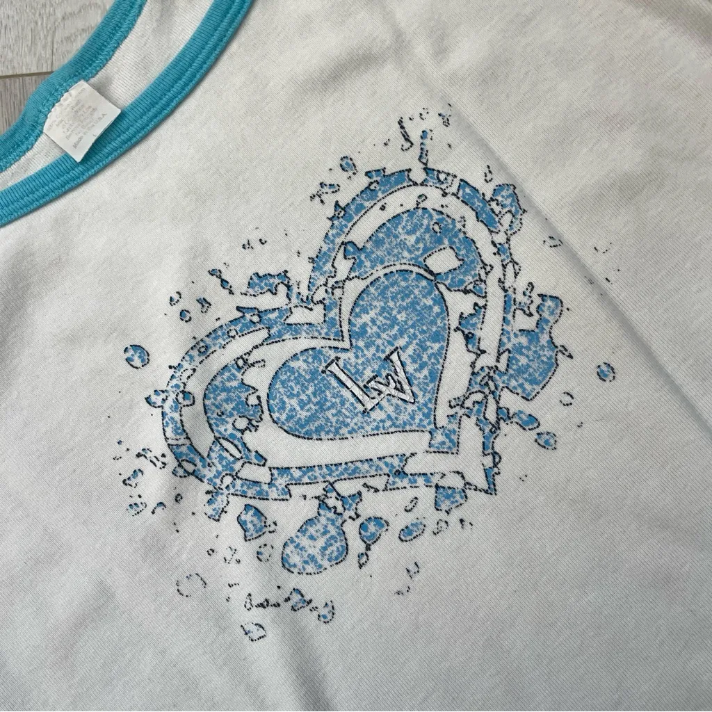 Vintage Y2K Tank Top heart graphic womens White Blue (large) casual 2000s summer - Image 7