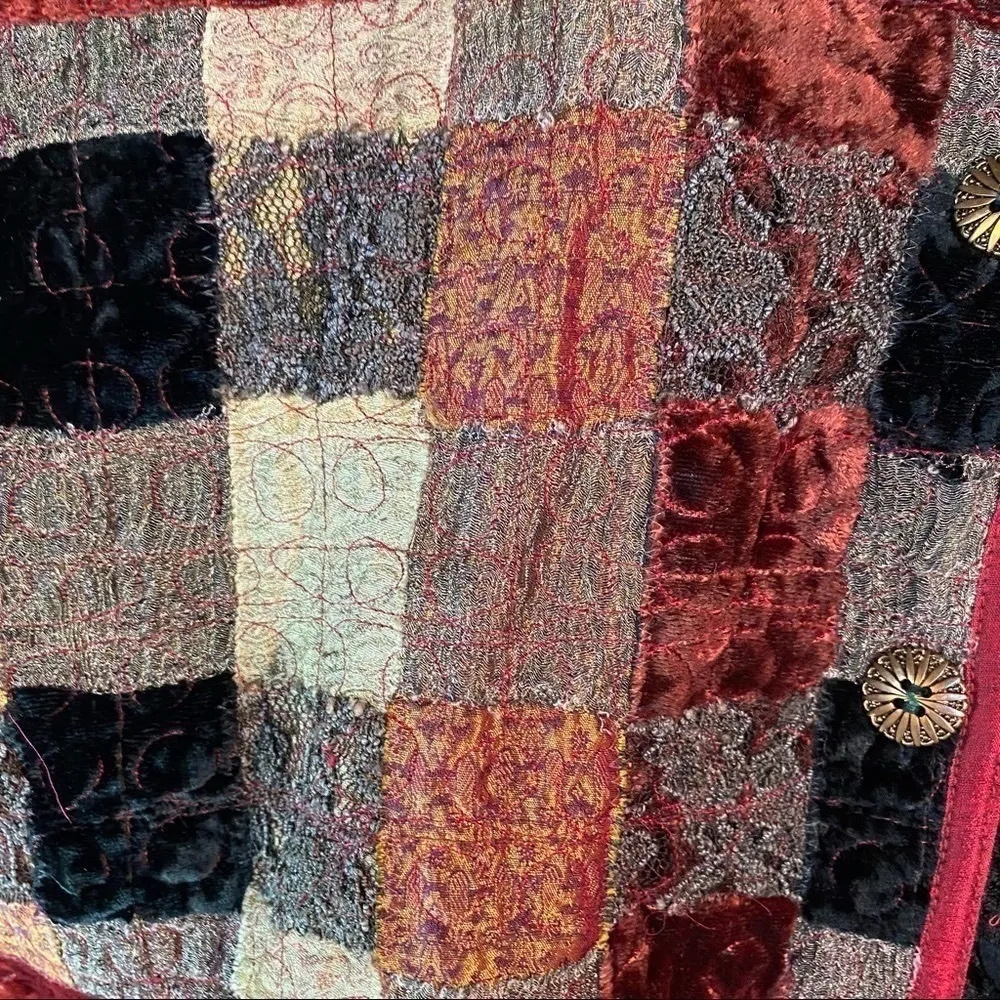 Vintage Yak Magik Patchwork Quilted Velvet Reversible Button Front Jacket XL - Image 9