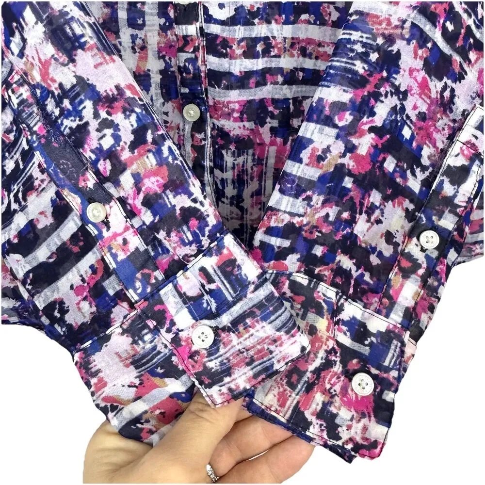 Express The Portofino Button Up Shirt XS Multicolor Geometric Roll Tab Sleeve - Image 6