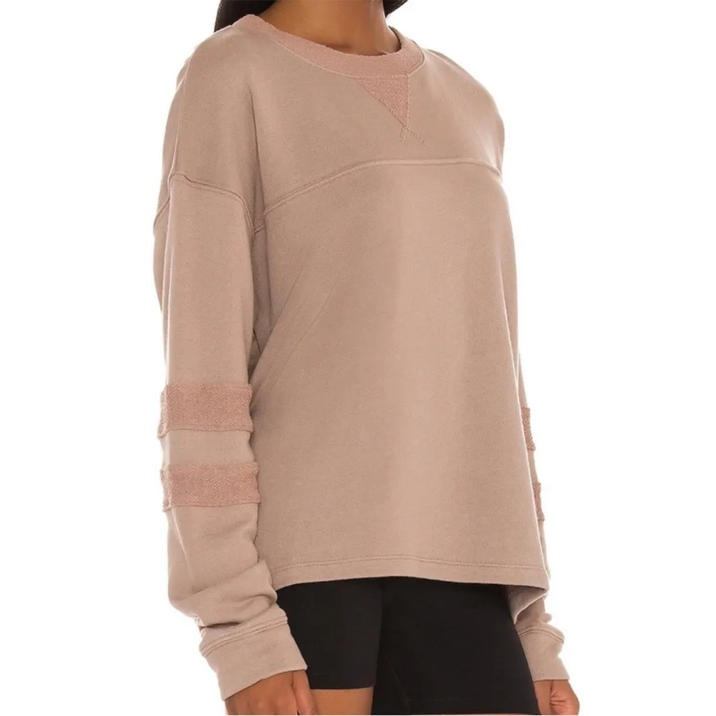 Year of Ours Brown Terry Stripe Cotton Varsity Crewneck Relaxed Fit Sweater S - Image 10