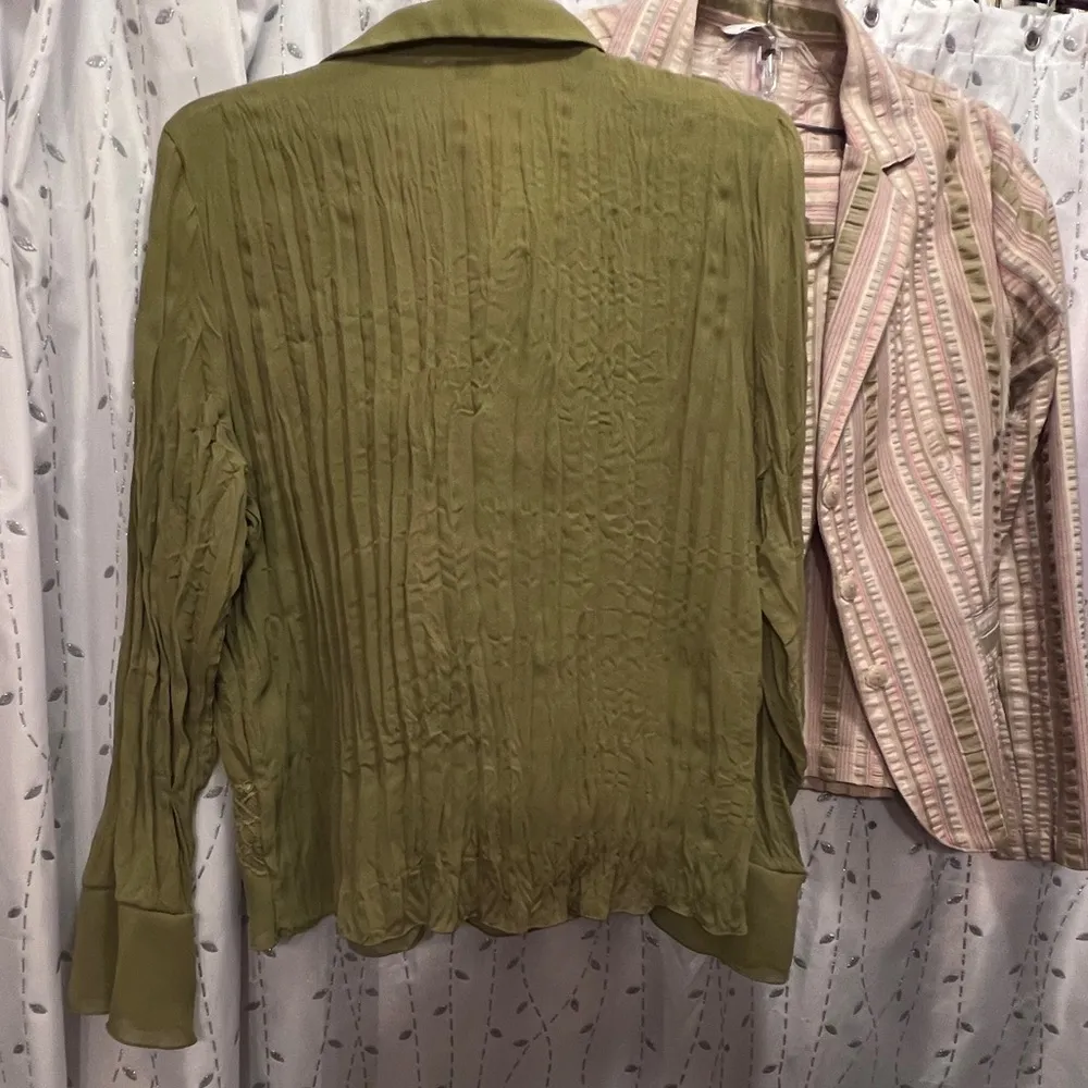 Seersucker Striped Jacket & Skirt Suit, Off White, Green, Pink Sz 8 - Image 8