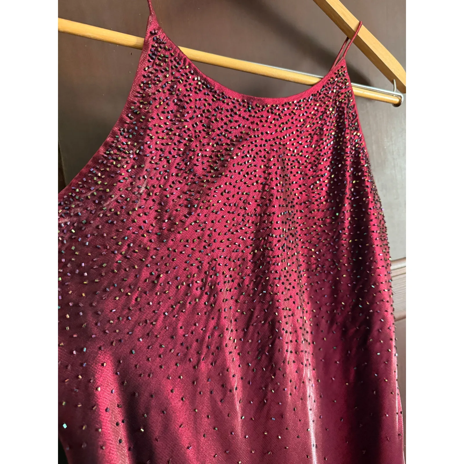 Y2K Vintage ASPEED Burgundy High Neck  Beaded Gown Prom Dress Extra Large - Image 2