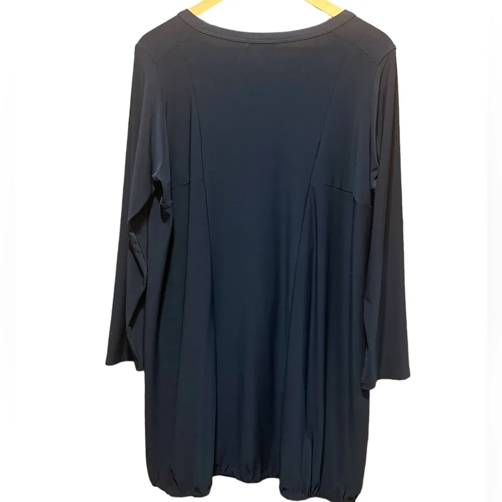 Sun Kim Navy Blue Long Sleeves Zip Detail Bubble Hem London Dress Size XL - Image 5