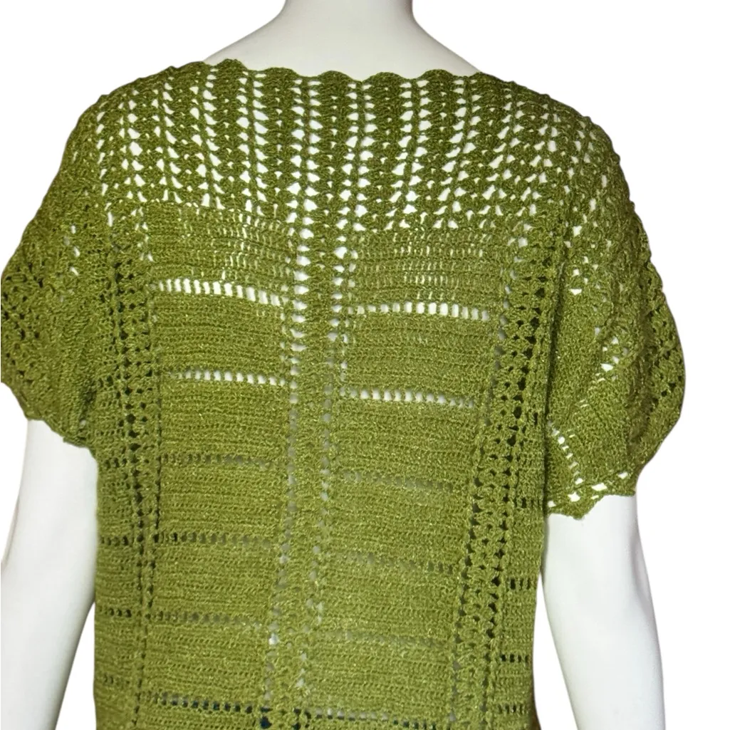 Unbranded Boho Green Crochet Knit Top Size M - Image 3
