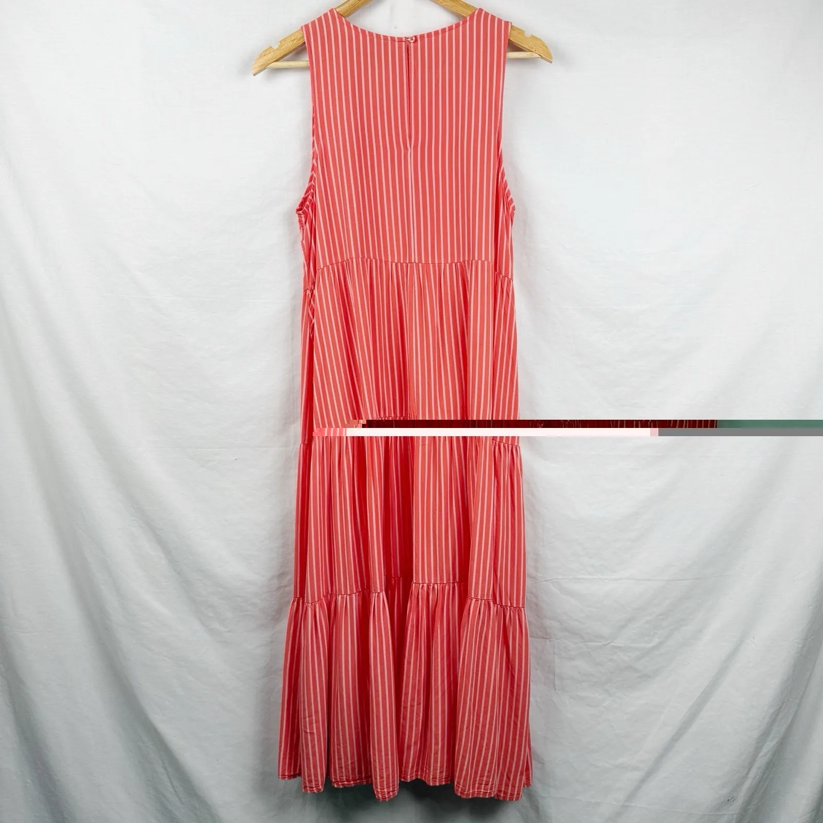 A New Day Women's M Coral Red Striped Tiered Sleeveless Midi Dress Rayon - Image 6