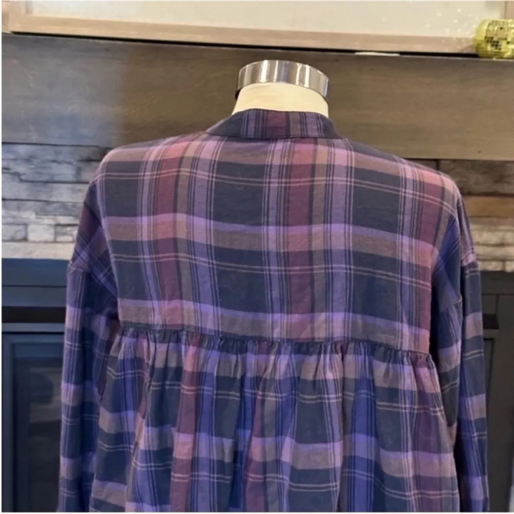 Elizabeth and James Purple Long Sleeve Boxy Button Down Shirt - Image 3