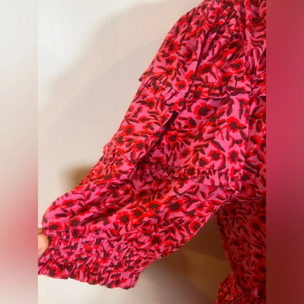 NWT Boden Pink Ruffle Yoke Detail Jersey Mini Floral Dress Size 4 - Image 11