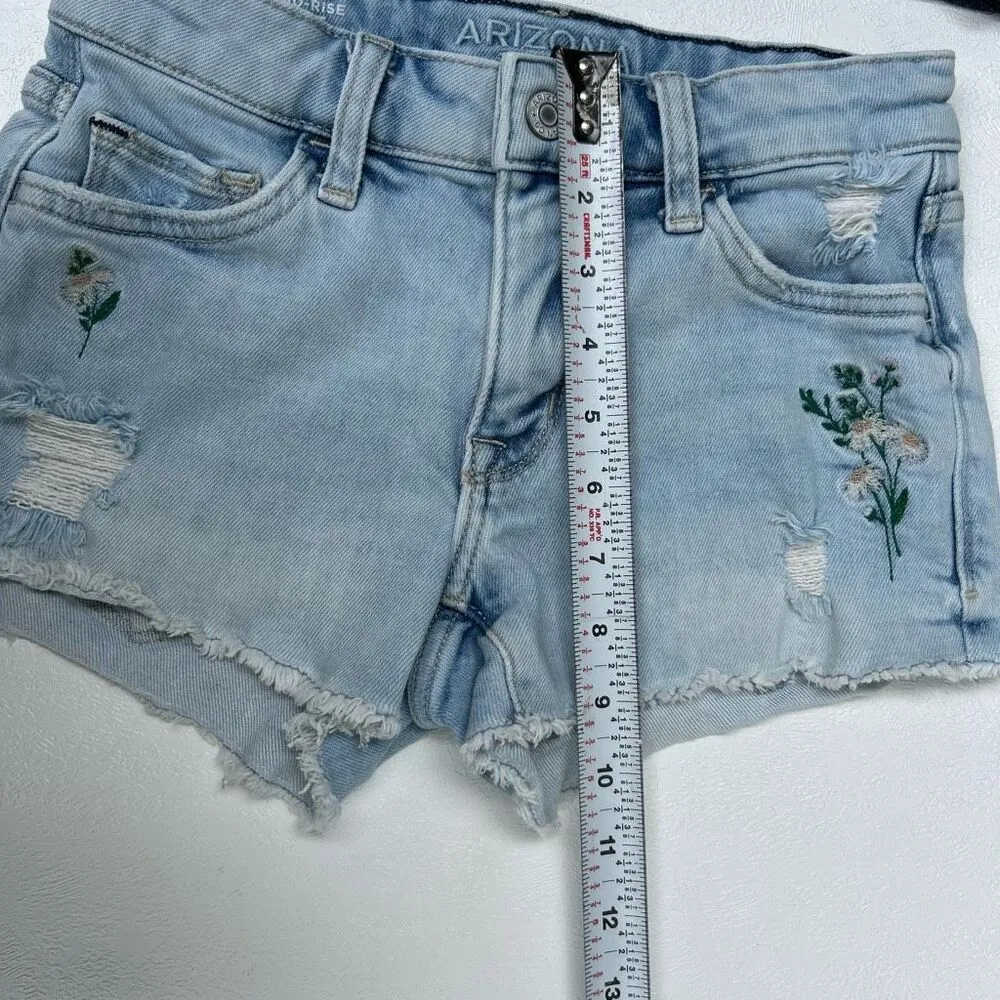 Arizona Jean Co. Women’s Mid-Rise Distressed Denim Shorts 0 Embroidered Floral C - Image 6