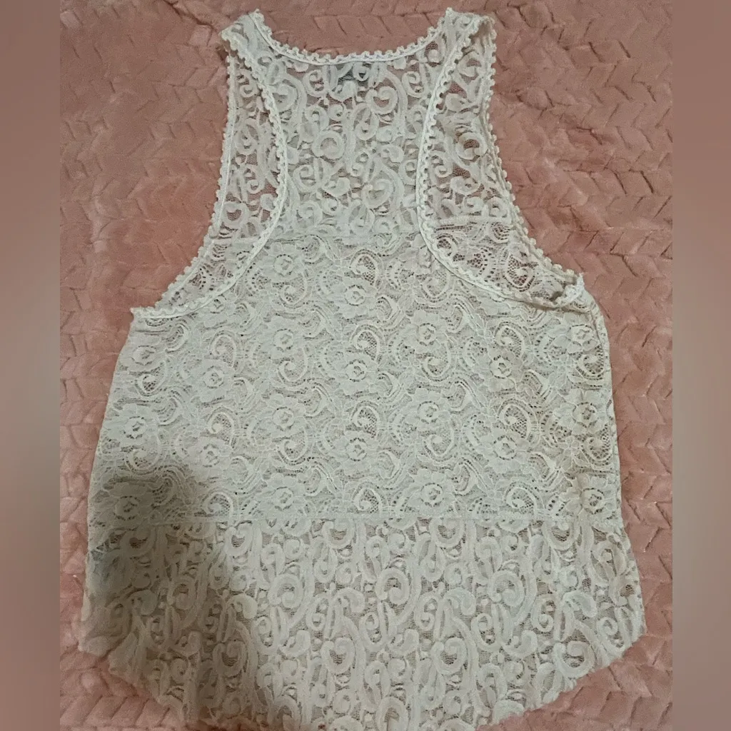 American Eagle Lace Tank Top Cream Stretch Size S - Image 2