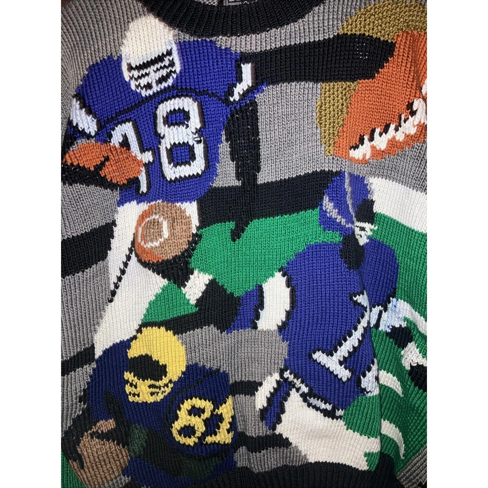 Vintage Berek Hand Knit Sweater medium 90s Football One Of A Kind - Image 2