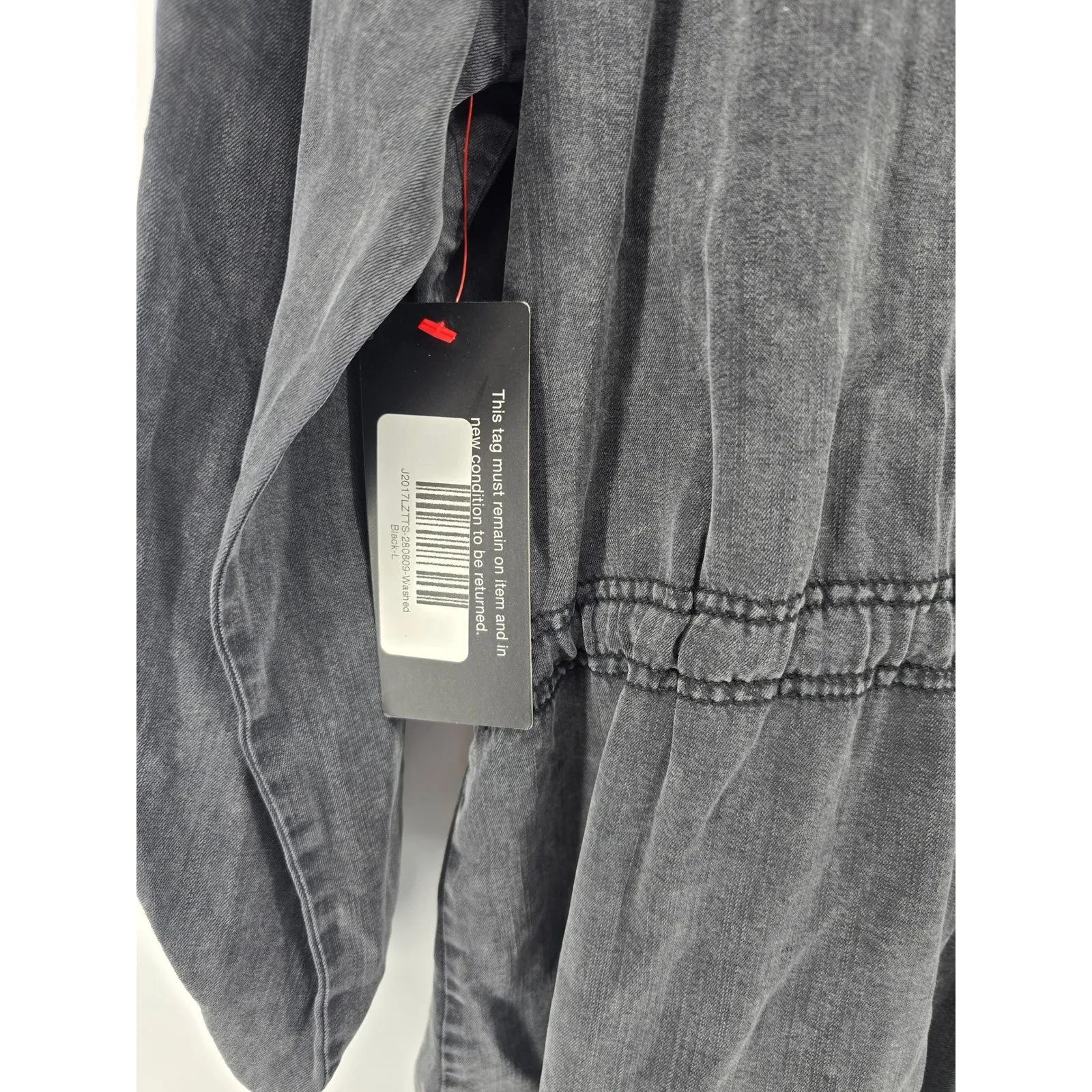 Thread & Supply Charcoal Gray Washed Utility Jacket Drawstring Waist Large - Image 5