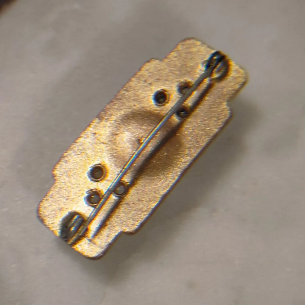 Vintage Art Deco Classic Clear Enamel Rhinestone Brooch Pin Green Black C Clasp Gold - Image 5